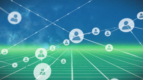 Digital Network of Profile Icons on Technological Grid