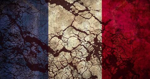 Cracked surface overlay on vintage french flag background