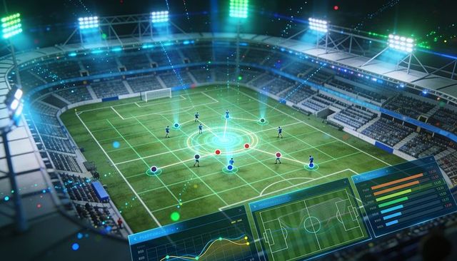 Football match analytics with augmented reality hud tracking player positions and heatmaps