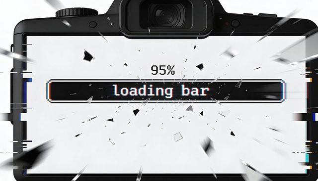 Shattering Loading Bar on Camera LCD with Glitch Effects and 95% Progress