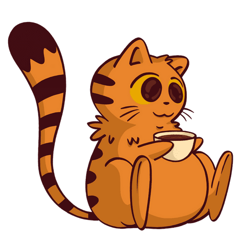 Whimsical Cat Enjoying Coffee on Transparent Background