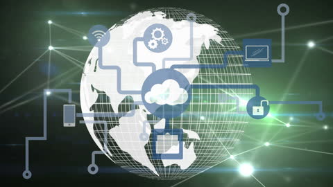 Global Network with Digital Connections and Technology Icons