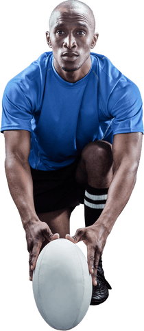 Transparent rugby player preparing for game holding ball