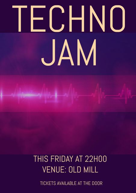 Techno Jam Event Poster with Heartbeat Lines Background - Download Free Stock Templates Pikwizard.com