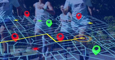 Digital Navigation Over Marathon Runners Highlighting GPS Technology - Download Free Stock Images Pikwizard.com