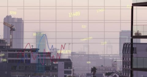 financial data overlay on urban cityscape modern city analytics - Download Free Stock Images Pikwizard.com