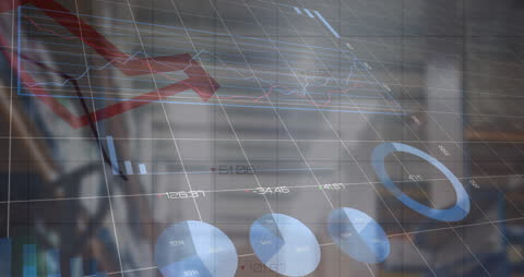 Dynamic Financial Charts Overlapping Warehouse Scene