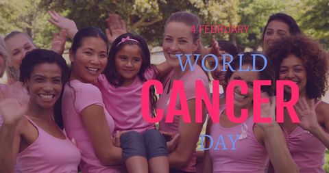 Diverse women celebrating world cancer day in unity