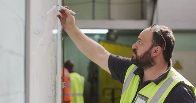 Warehouse Worker Writing on Whiteboard in Industrial Facility - Download Free Stock Images Pikwizard.com