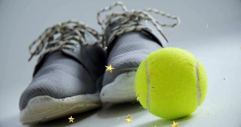 Gray Athletic Sneakers with Tennis Ball and Decorative Stars
