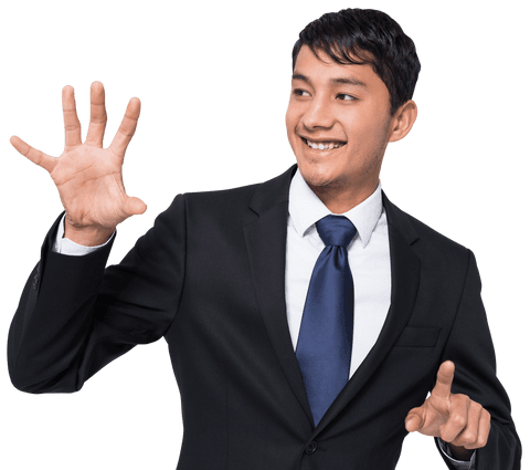 Cheerful Biracial Businessman Presenting on Transparent Background - Download Free Stock Videos Pikwizard.com