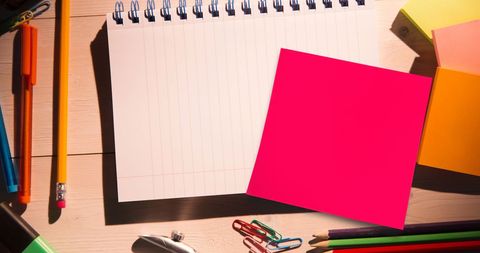 Organized Desk with Notebook and Bright Stationery for Productivity - Download Free Stock Images Pikwizard.com