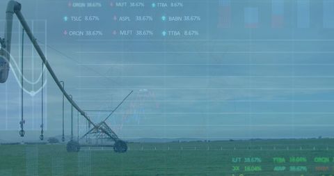 Stock market data overlaying agricultural irrigation technology