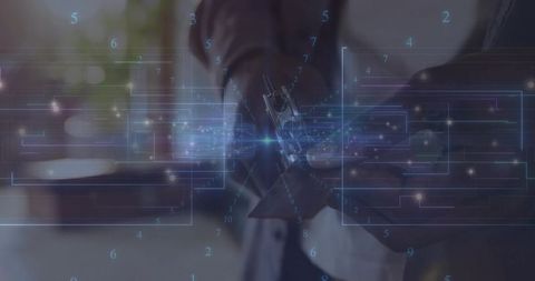 Business Professional Interacting with Holographic Interface