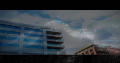 Futuristic Digital Wave Over Office Buildings Skyline