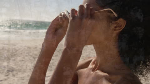 Woman at Beach in Gentle Breeze Dual Exposure Art
