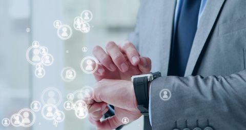 Businessman Using Smartwatch with Digital Network Icons - Download Free Stock Images Pikwizard.com
