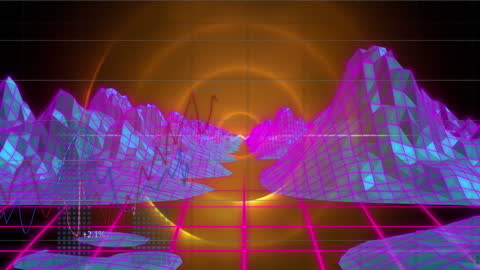 Neon Digital Landscape with Data Visualization Elements