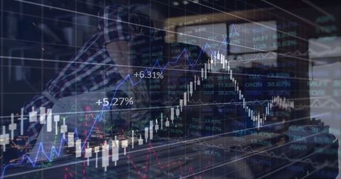 Financial Analyst Reviewing Market Charts with Dual Transparency