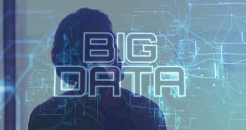Big data concept with futuristic digital overlay and engaged man