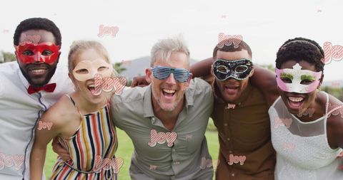 Diverse Friends Celebrating at Festive Masked Party