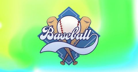 Stylized baseball emblem with bats and ribbon logo