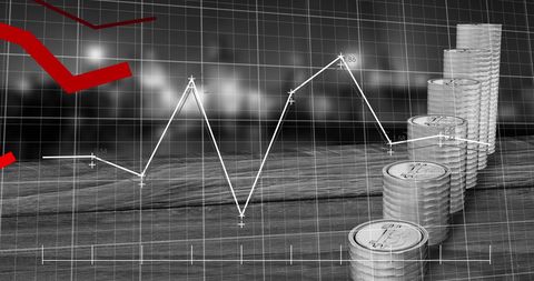 Financial Chart Over Coin Stacks Depicting Global Economy