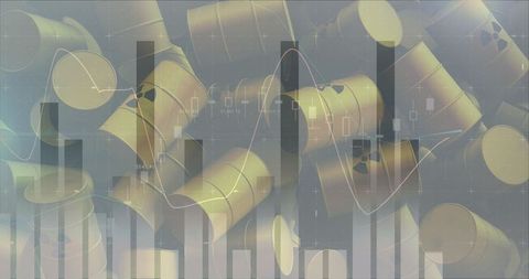 Nuclear barrels with data overlay illustrating global crisis