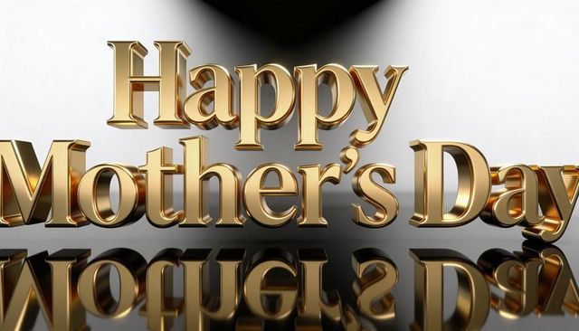 Gleaming gold 3d happy mother's day text on reflective black surface