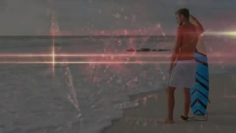 Surfer at Beach Preparing for Vivid Ocean Waves