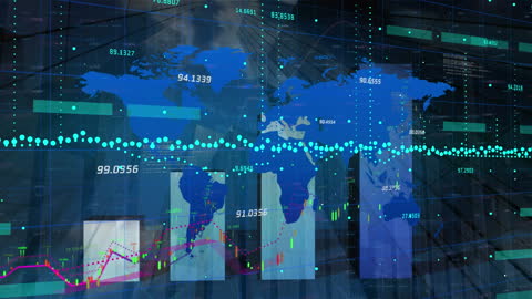 Global Financial Market Trends with World Map Overlay