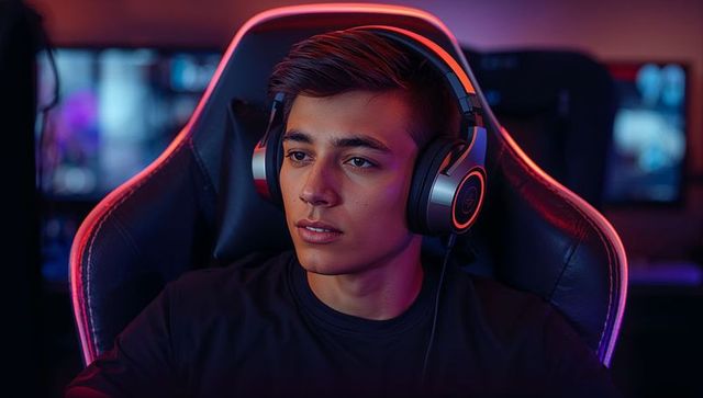 Teen gamer immersed in technology with rgb headset