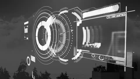 Visually captivating scene of futuristic holographic interface over cityscape displays advanced data processing elements. Perfect for illustrating concepts of technology advancement, virtual reality integration, and modern digital infrastructures. Ideal for use in technology blogs, business presentations, and science fiction media productions.