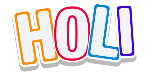Playful celebrate holi letters with color outlines on transparent background