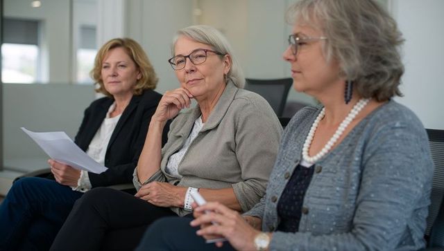 Senior women colleagues listening during office meeting, planning and evaluating decisions