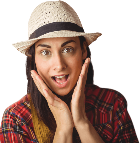 Transparent female surprised expressive facial reaction