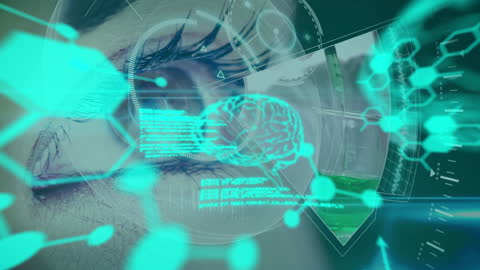 Futuristic Digital Interface Scanning Eye with Data and Formulas