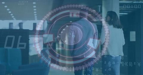 Travelers with Innovative HUD Overlay in Departure Lounge