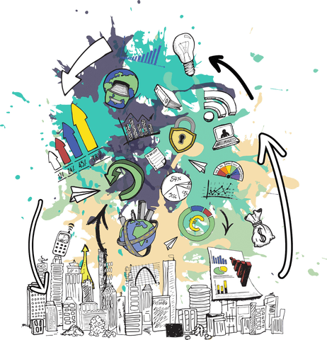 Transparent Cityscape with Social Media Elements Vector Illustration - Download Free Stock Videos Pikwizard.com