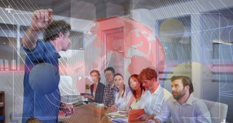 Global Business Strategy Meeting with Financial Data Visualization