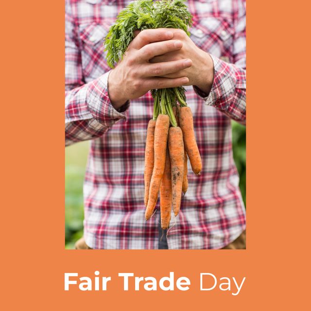 Caucasian Farmer Holding Freshly Harvested Carrots for World Fair Trade Day - Download Free Stock Templates Pikwizard.com