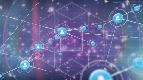 Abstract Digital Network with Geometric Connections and Icons