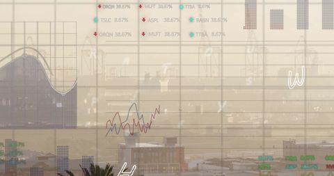 financial data overlay on urban cityscape with business diagrams - Download Free Stock Images Pikwizard.com