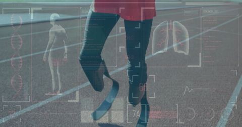 Athlete on track with futuristic health monitoring interface