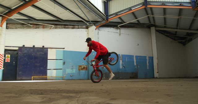 Young Man Performing BMX Stunt in Abandoned Warehouse - Download Free Stock Images Pikwizard.com