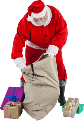 Transparent Santa Claus Packing Gifts Bag Excitedly