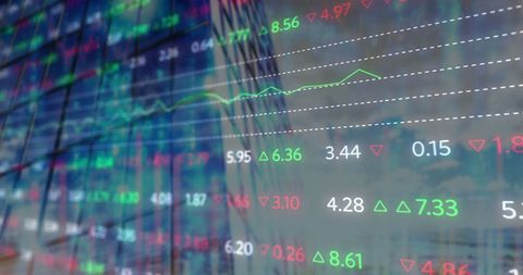 Stock Market Data Overlay with Modern City Skyline Background - Download Free Stock Images Pikwizard.com