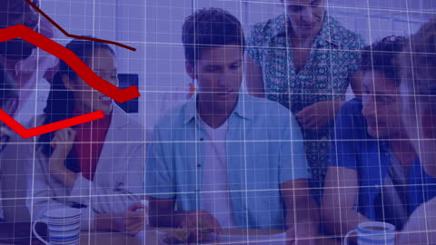 Business Team Discussing with Data Visualization Overlay