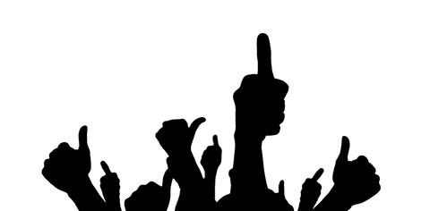 Transparent silhouette of thumbs up hand gestures