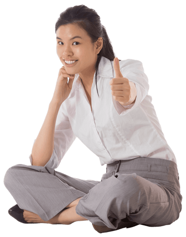 confident businesswoman sitting cross-legged giving thumbs up transparent - Download Free Stock Videos Pikwizard.com